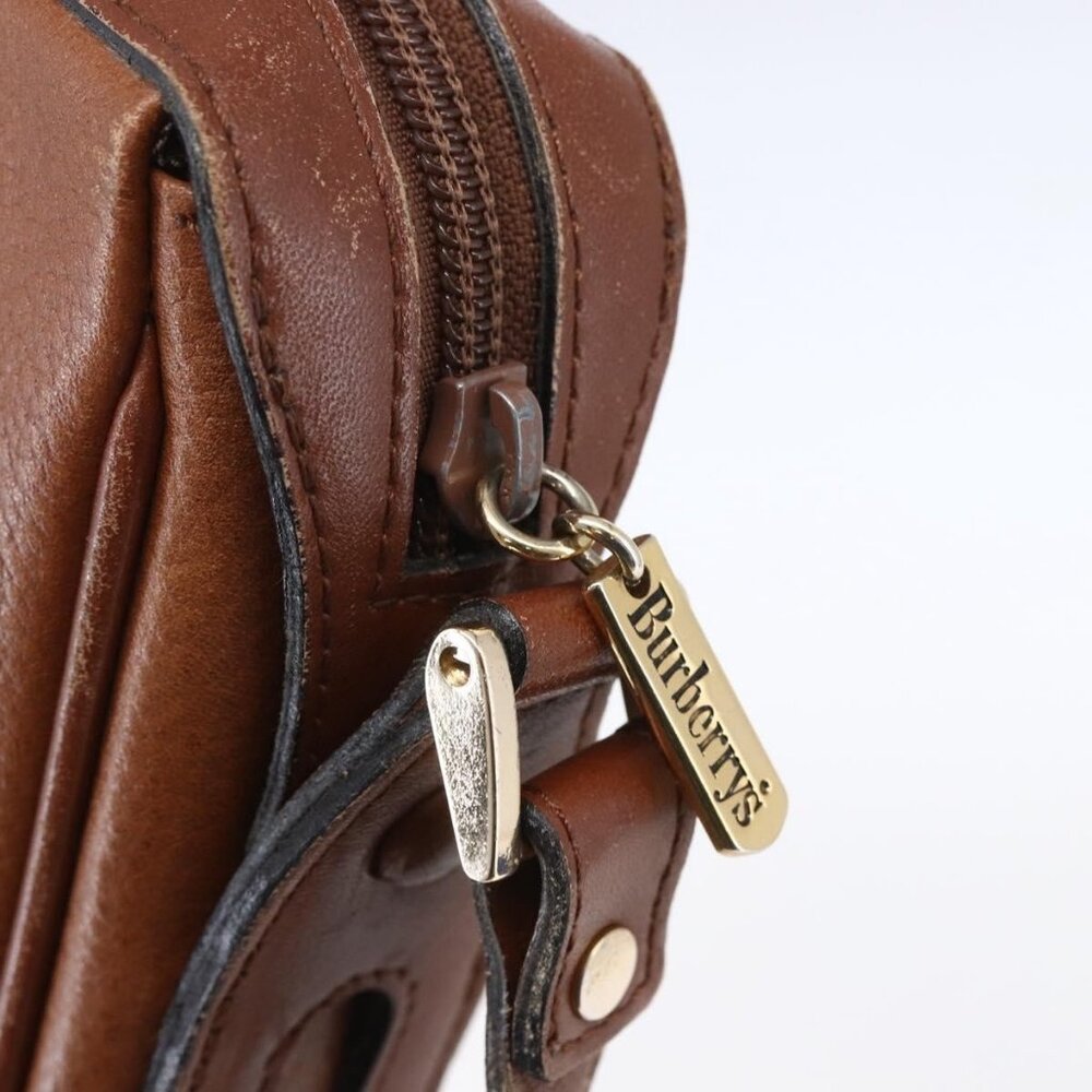 Authentic Burberrys Shoulder Bag Leather Brown Gold - Picture 2 of 16